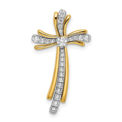 14k Two-Tone Gold Polished Real Diamond Cross Chain Slide