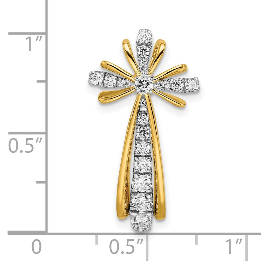14k Two-Tone Gold Polished Real Diamond Cross