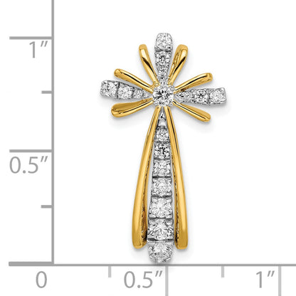 14k Two-Tone Gold Polished Real Diamond Cross