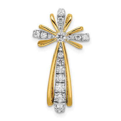 14k Two-Tone Gold Polished Real Diamond Cross