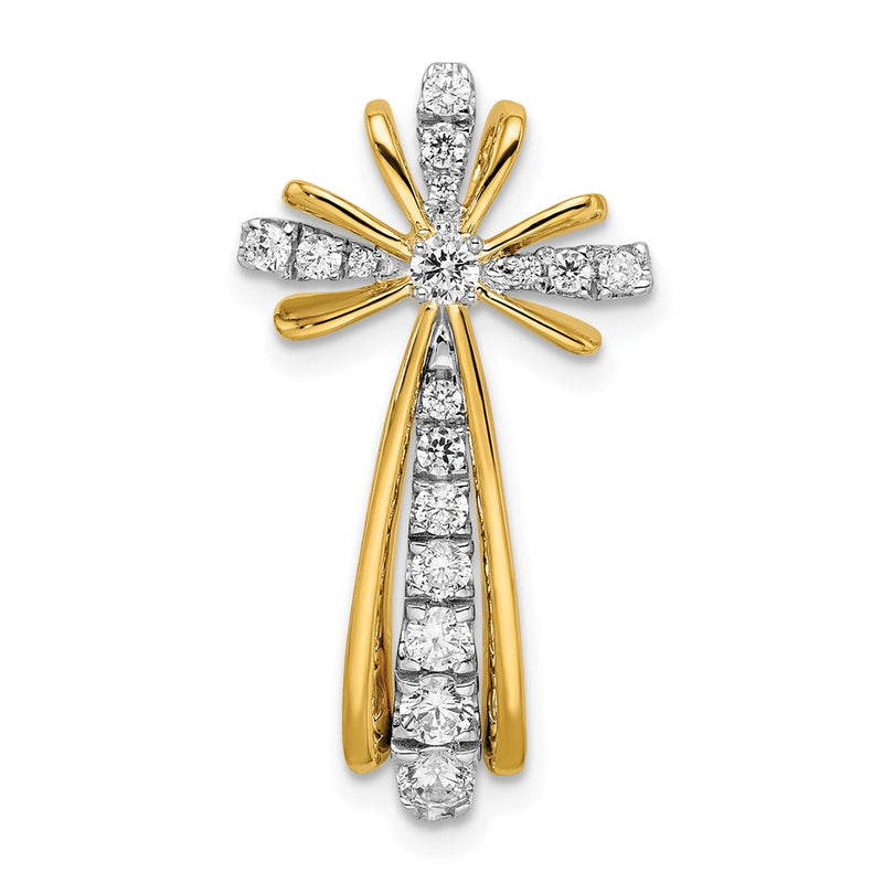 14k Two-Tone Gold Polished Real Diamond Cross
