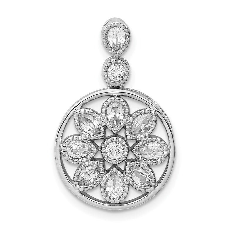 14k White Gold Floral Real Diamond Chain Slide