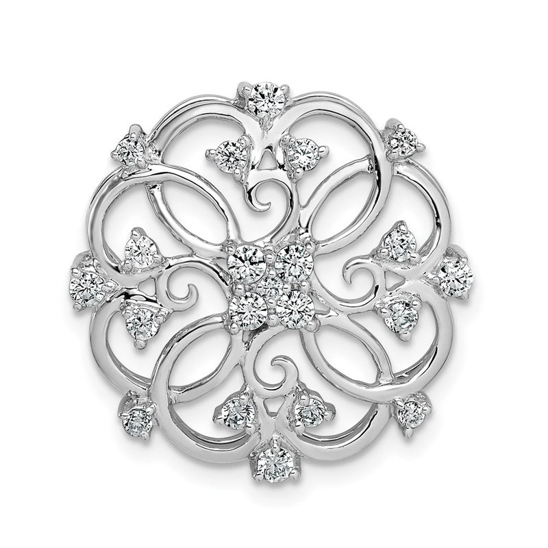 14k White Gold Floral Real Diamond Chain Slide