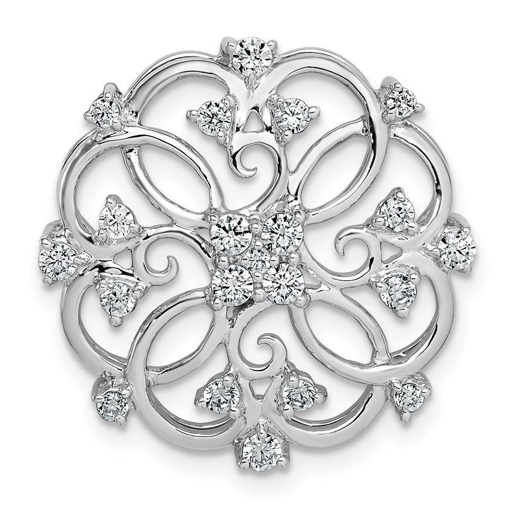 14k White Gold Floral Real Diamond Chain Slide