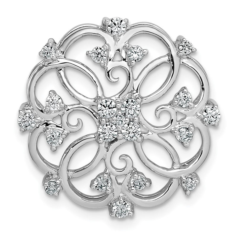 14k White Gold Floral Real Diamond Chain Slide