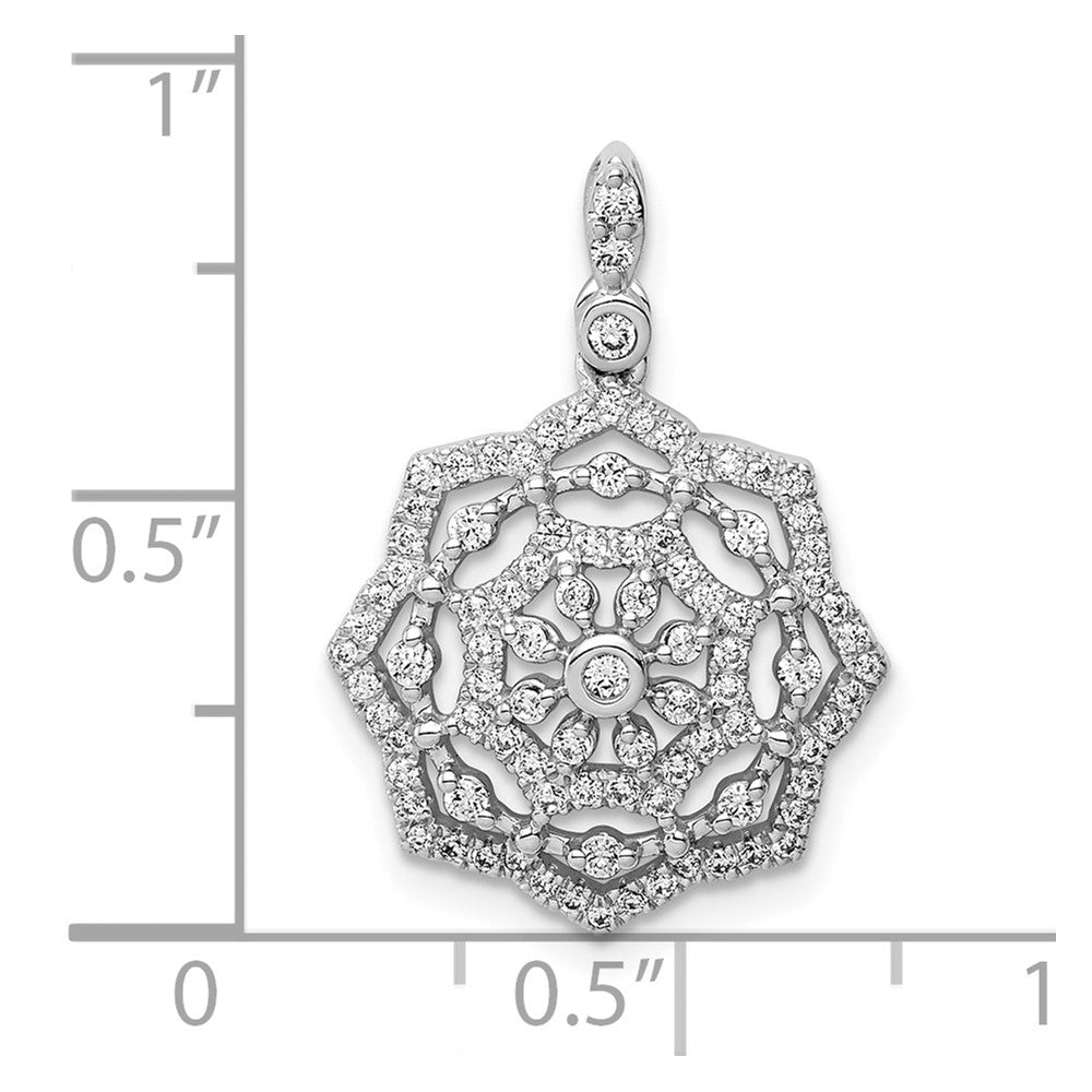 14k White Gold Floral Real Diamond Pendant