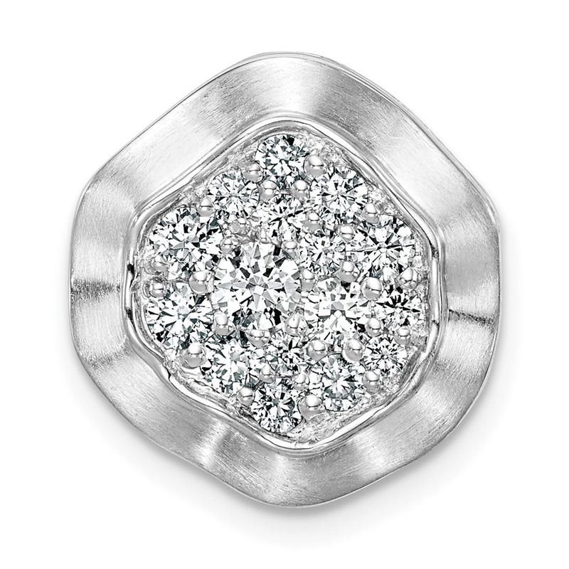 14k White Gold Polished Wavy Circle Real Diamond Chain slide