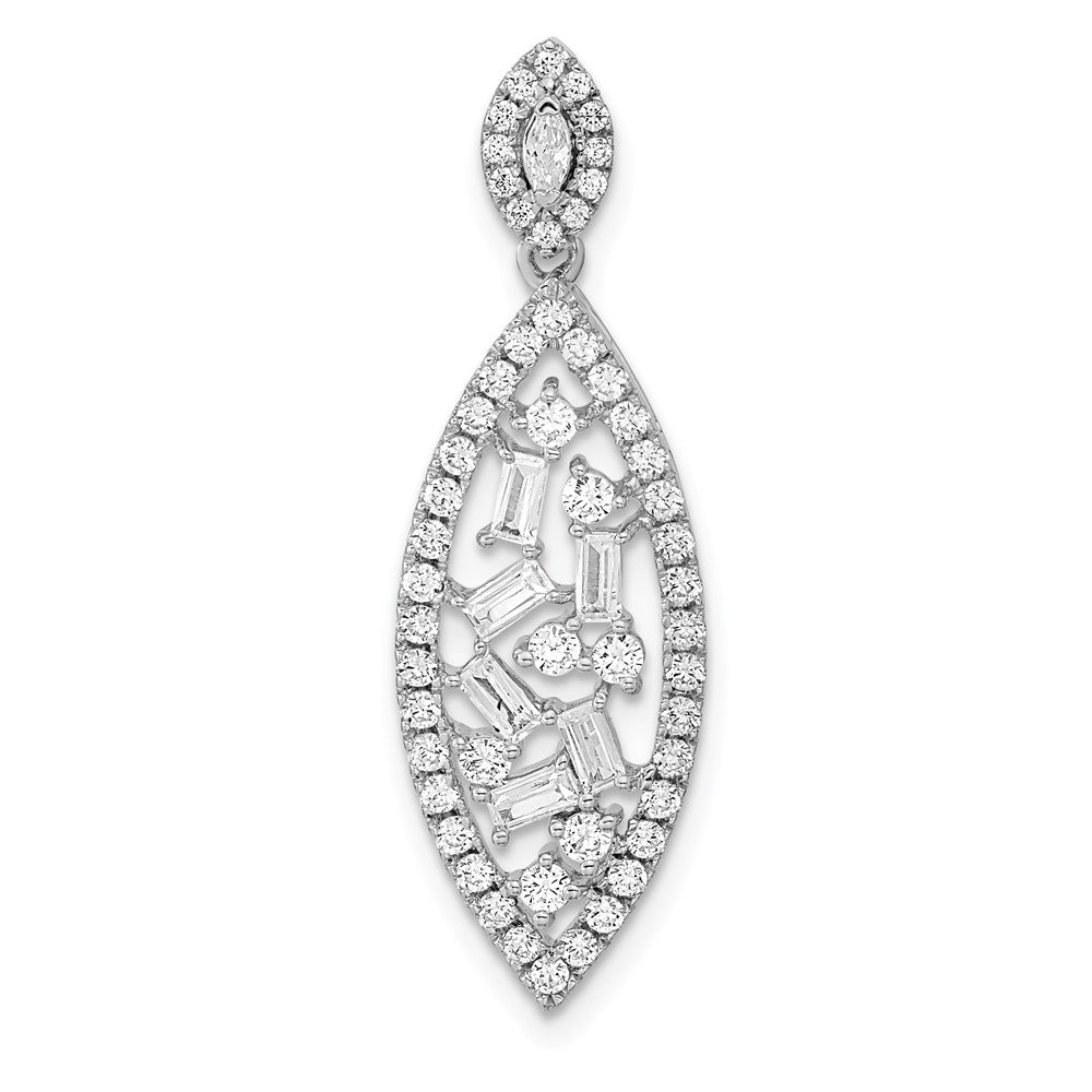14k White Gold Polished Fancy Dangle Real Diamond Chain Slide