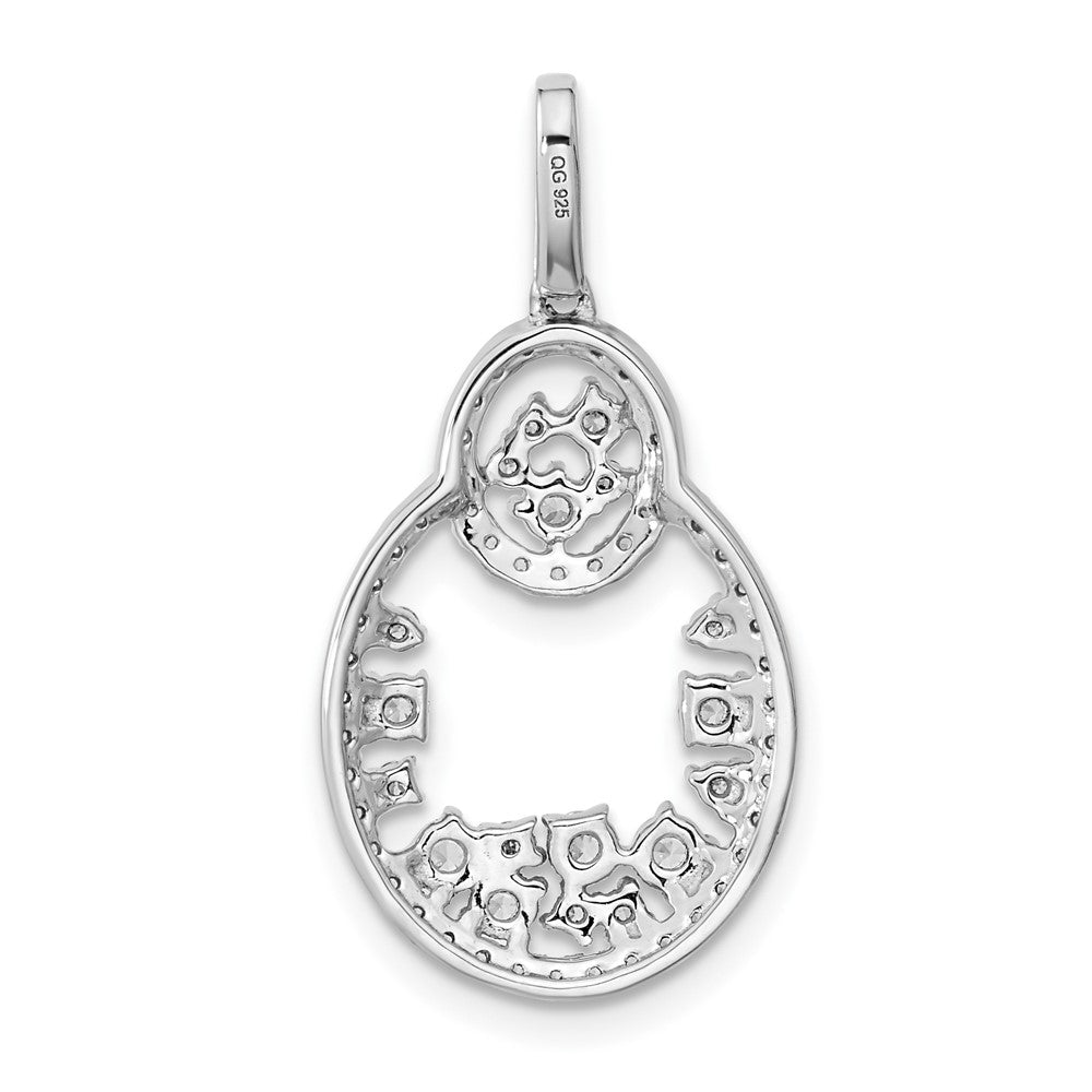 14k White Gold Polished Fancy Oval Dangle Real Diamond Pendant