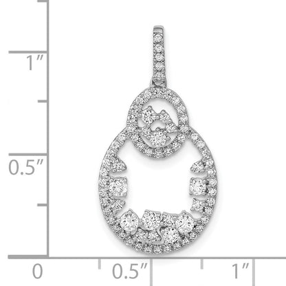 14k White Gold Polished Fancy Oval Dangle Real Diamond Pendant