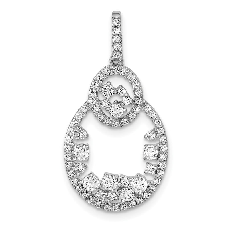 14k White Gold Polished Fancy Oval Dangle Real Diamond Pendant