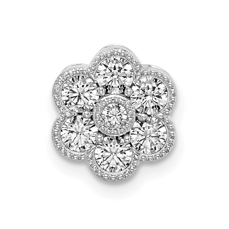 14k White Gold Floral Real Diamond Chain Slide