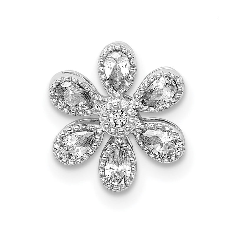 14k White Gold Floral Real Diamond Chain Slide