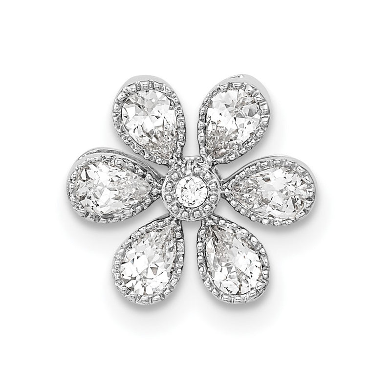 14k White Gold Floral Real Diamond Chain Slide