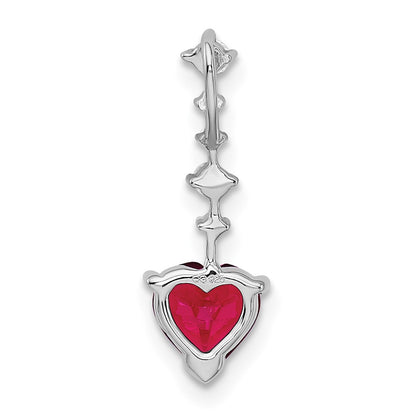 14k White Gold Ruby and Real Diamond Heart Chain Slide