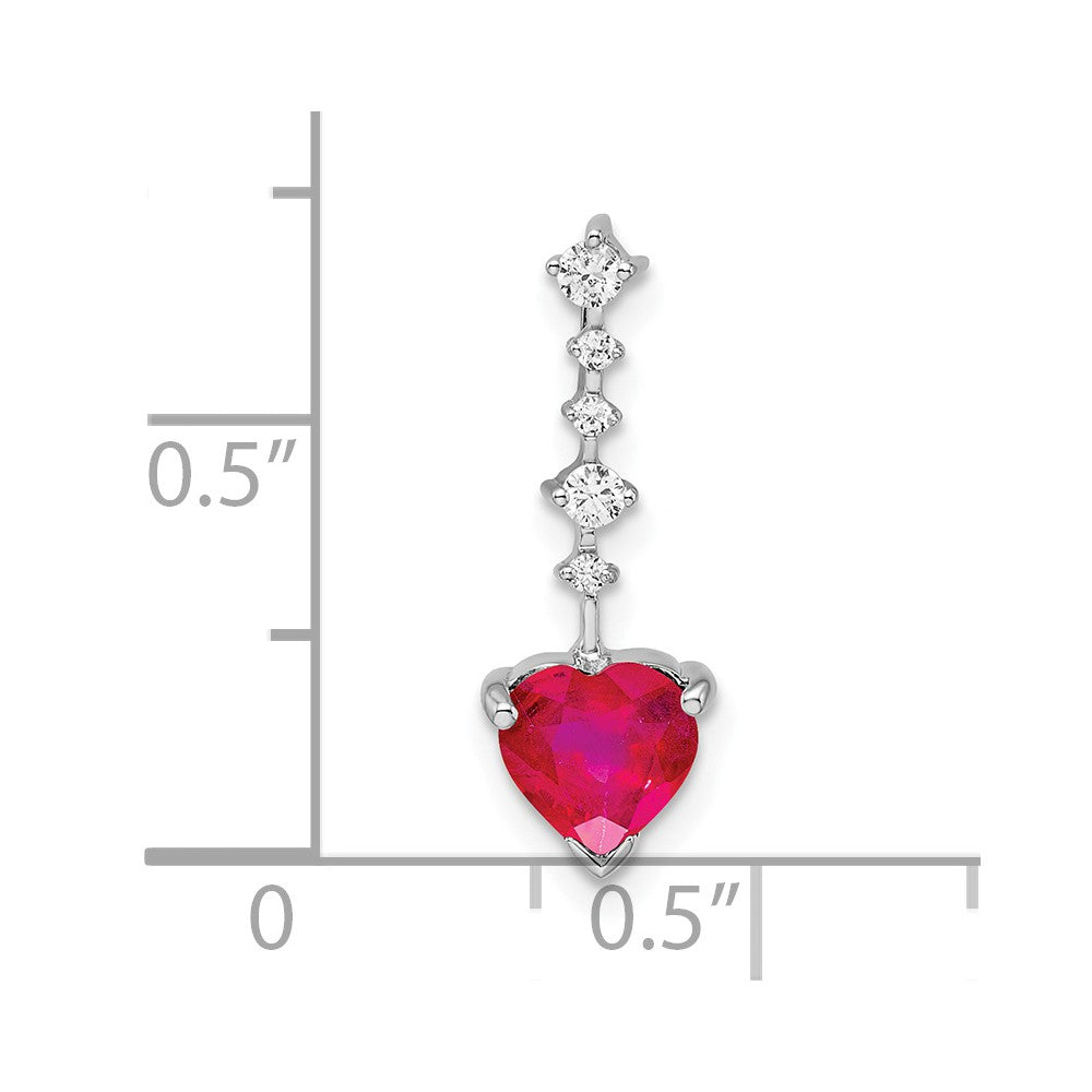 14k White Gold Ruby and Real Diamond Heart Chain Slide