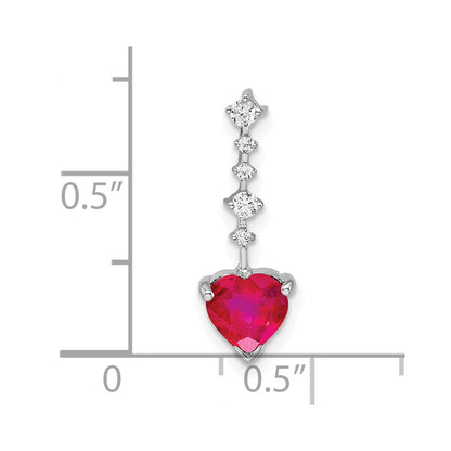 14k White Gold Ruby and Real Diamond Heart Chain Slide