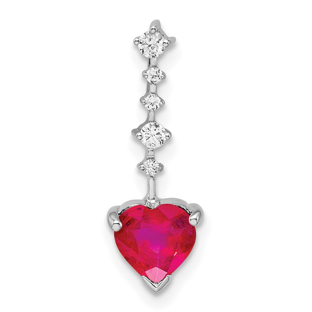 14k White Gold Ruby and Real Diamond Heart Chain Slide