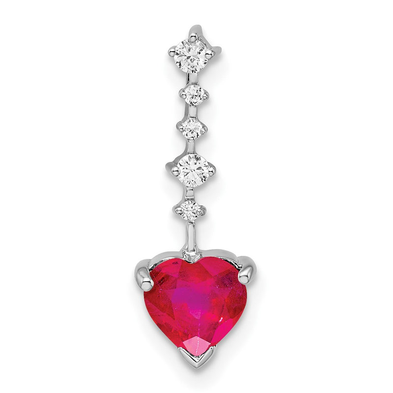 14k White Gold Ruby and Real Diamond Heart Chain Slide