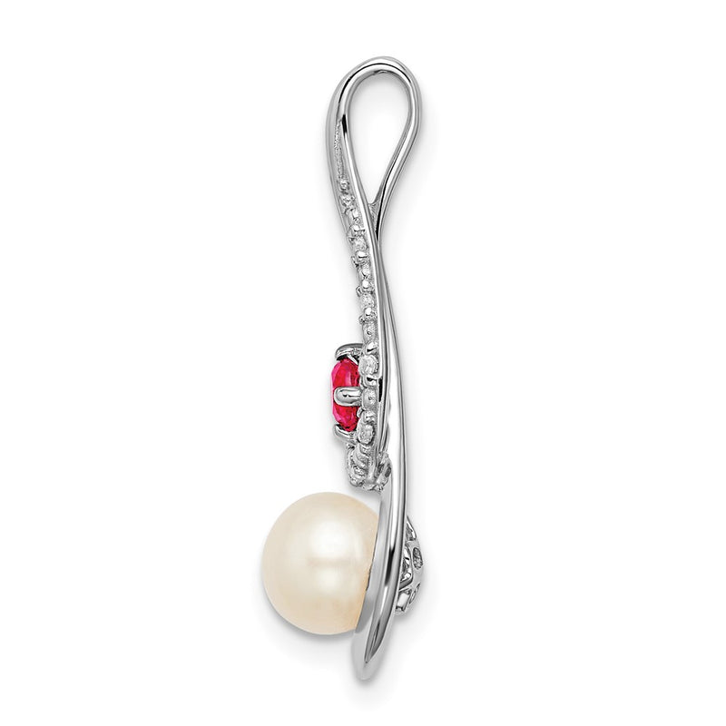 14k White Gold FWC Pearl Ruby & Real Diamond Slide