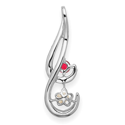 14k White Gold FWC Pearl Ruby & Real Diamond Slide