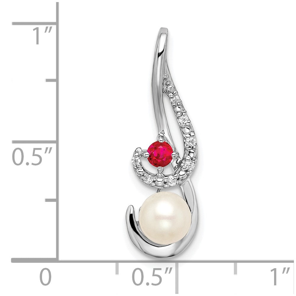 14k White Gold FWC Pearl Ruby & Real Diamond Slide