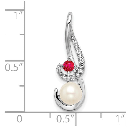 14k White Gold FWC Pearl Ruby & Real Diamond Slide