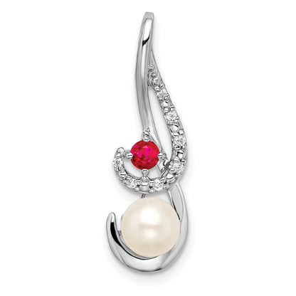 14k White Gold FWC Pearl Ruby & Real Diamond Slide