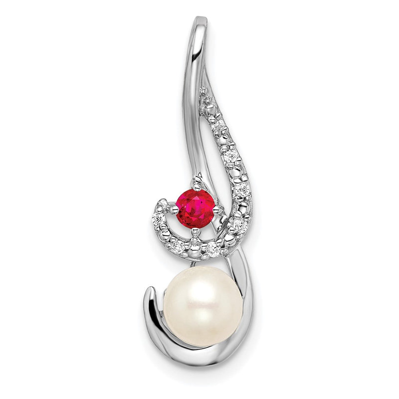 14k White Gold FWC Pearl Ruby & Real Diamond Slide