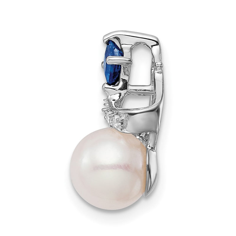 14k White Gold FWC Pearl Sapphire & Real Diamond Chain Slide
