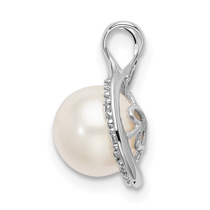 14k White Gold Freshwater Cultured Pearl & Real Diamond Chain Slide