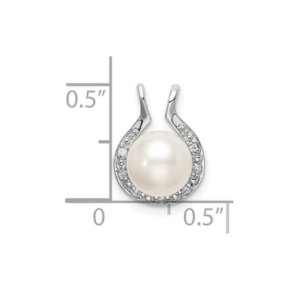 14k White Gold Freshwater Cultured Pearl & Real Diamond Chain Slide