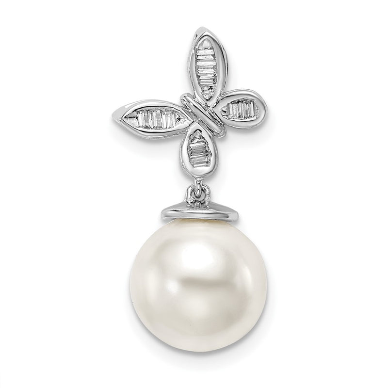 14k White Gold FWC Pearl and Real Diamond Butterfly Chain Slide