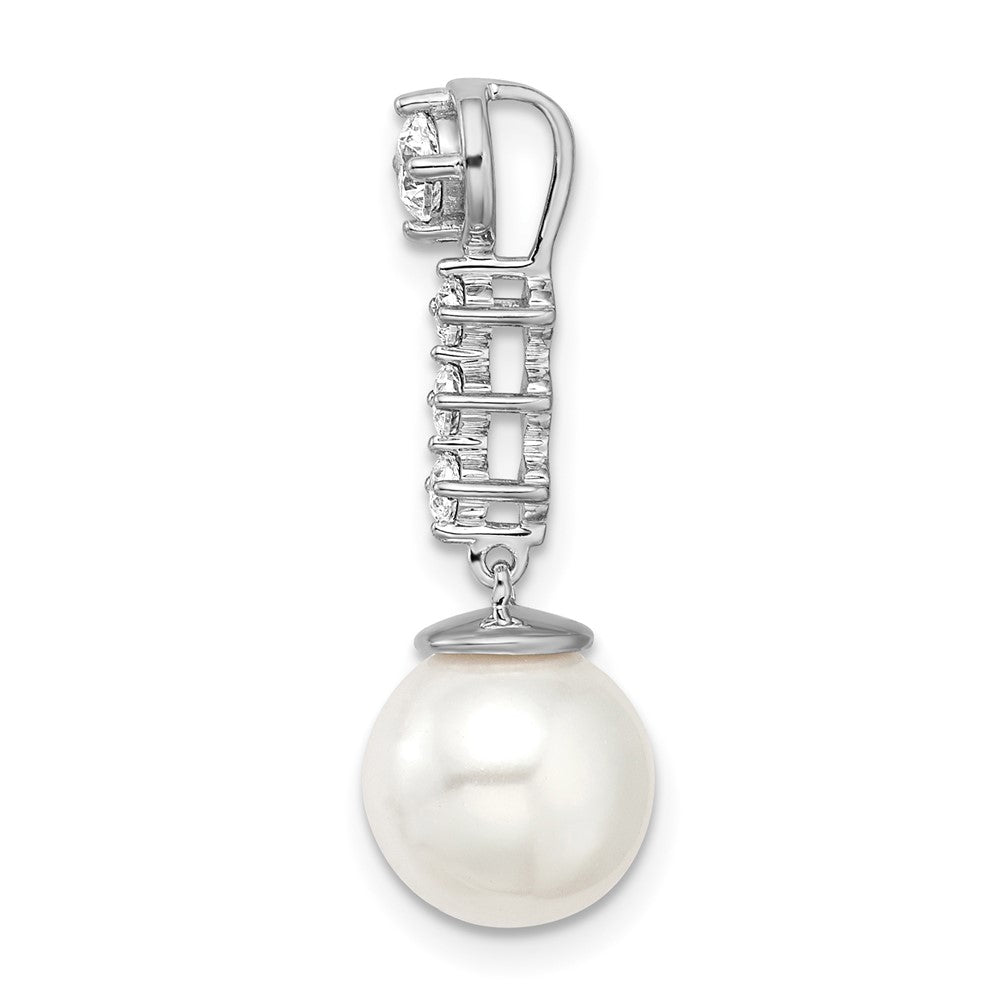 14k White Gold Freshwater Cultured Pearl & Real Diamond Chain Slide