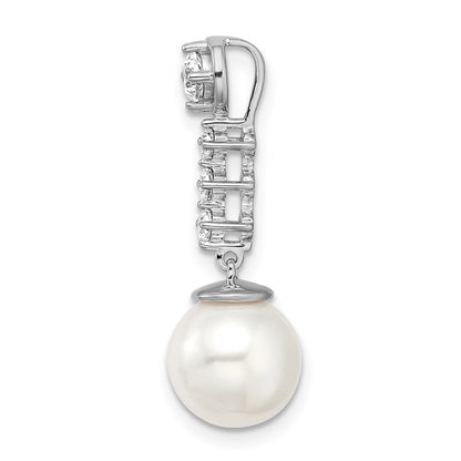 14k White Gold Freshwater Cultured Pearl & Real Diamond Chain Slide
