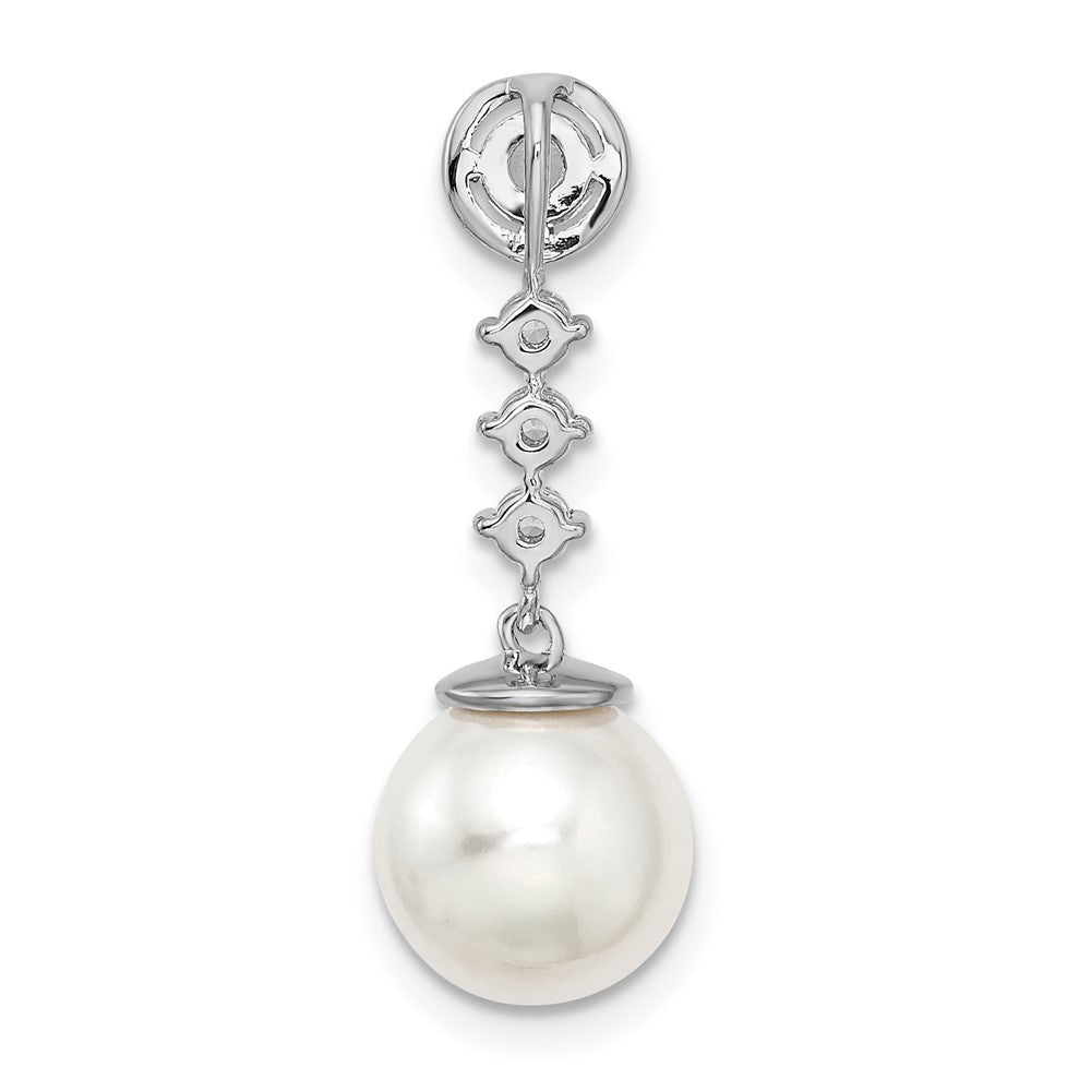 14k White Gold Freshwater Cultured Pearl & Real Diamond Chain Slide