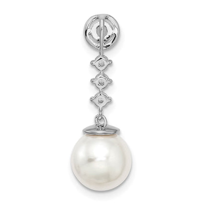 14k White Gold Freshwater Cultured Pearl & Real Diamond Chain Slide
