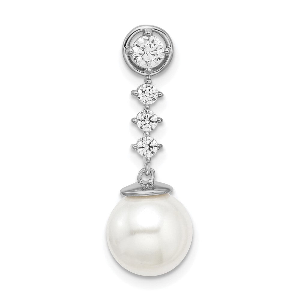 14k White Gold Freshwater Cultured Pearl & Real Diamond Chain Slide