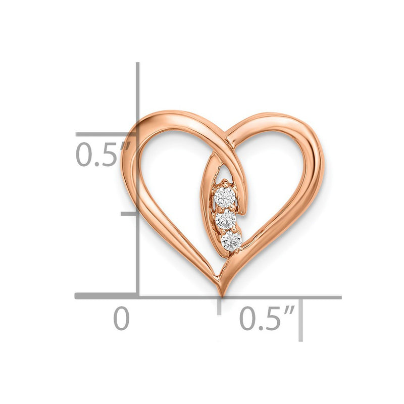 14k Rose Gold Real Diamond Polished Heart Chain Slide