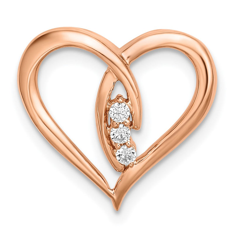 14k Rose Gold Real Diamond Polished Heart Chain Slide