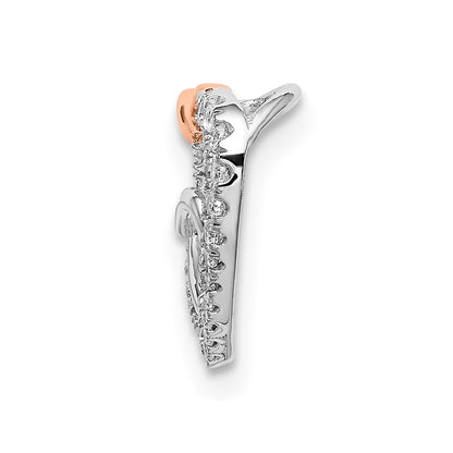 14k White & Rose Gold Heart Real Diamond Chain Slide
