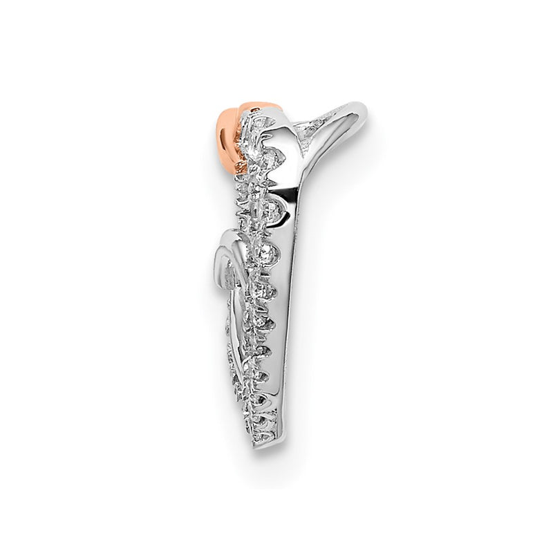 14k White & Rose Gold Heart Real Diamond Chain Slide