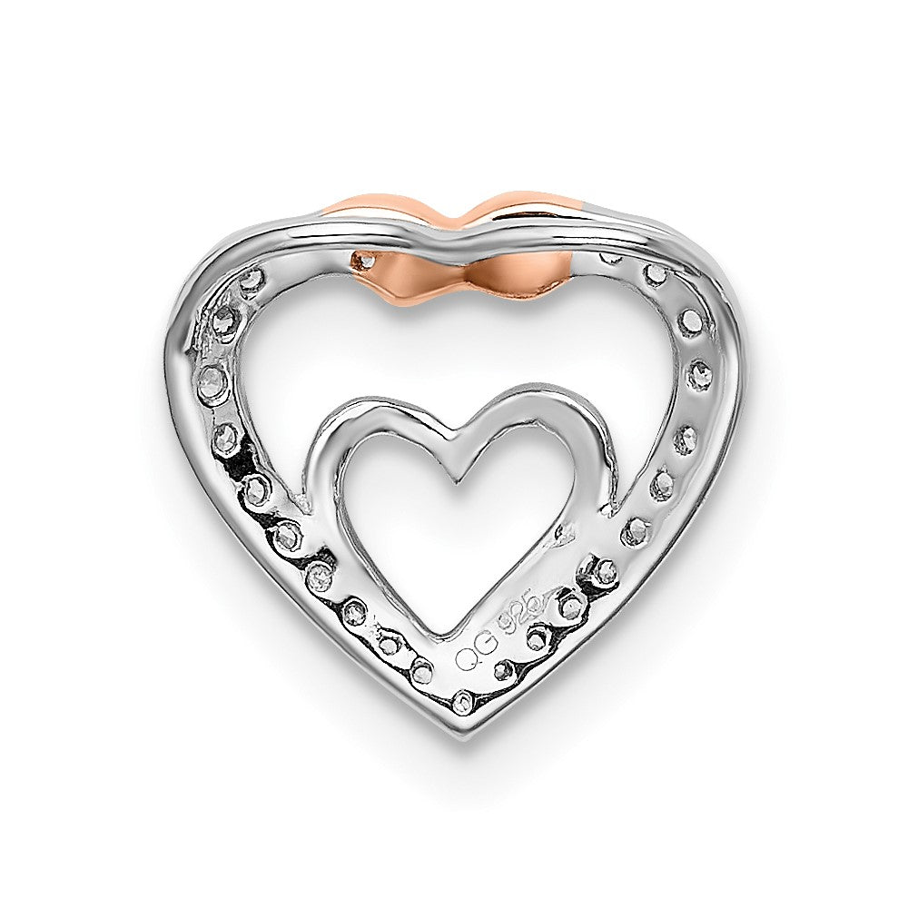 14k White & Rose Gold Heart Real Diamond Chain Slide