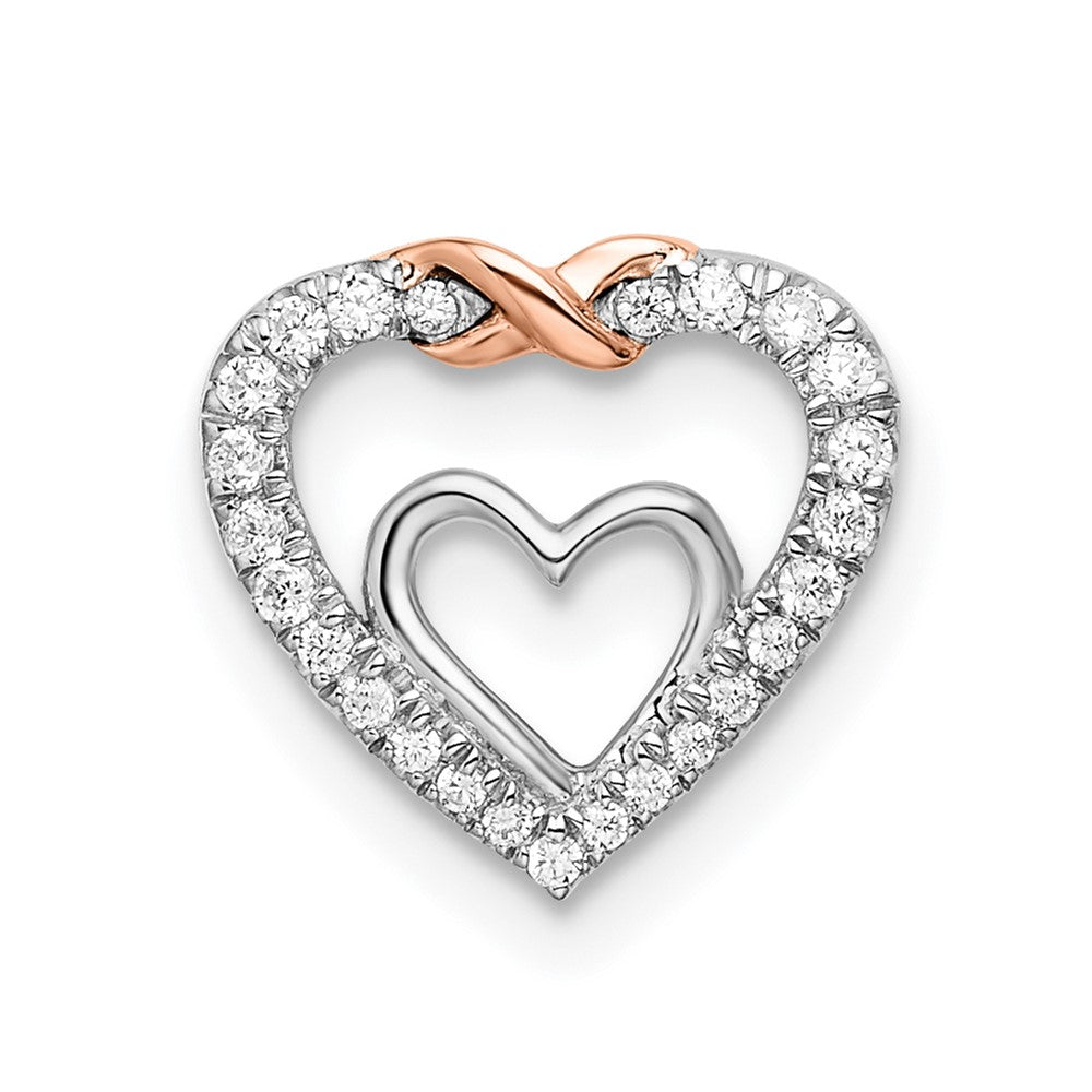 14k White & Rose Gold Heart Real Diamond Chain Slide