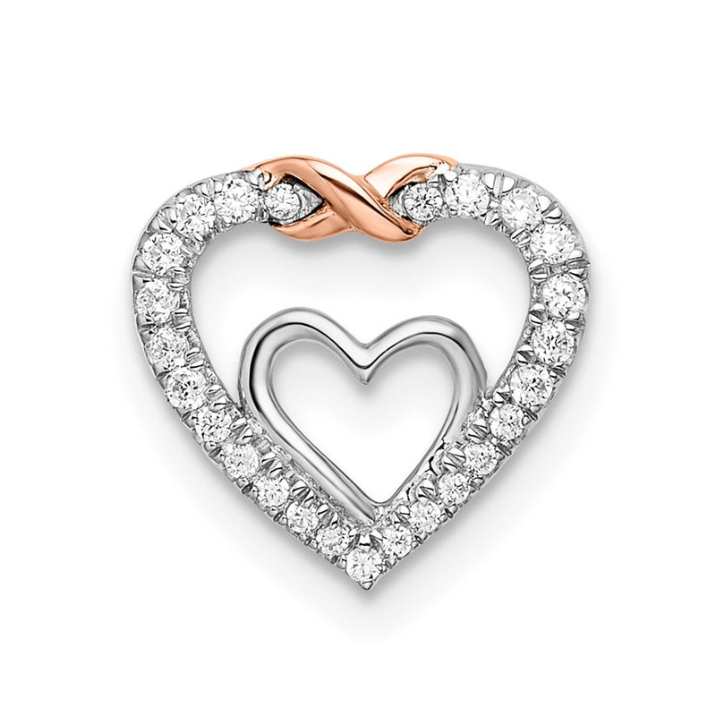 14k White & Rose Gold Heart Real Diamond Chain Slide