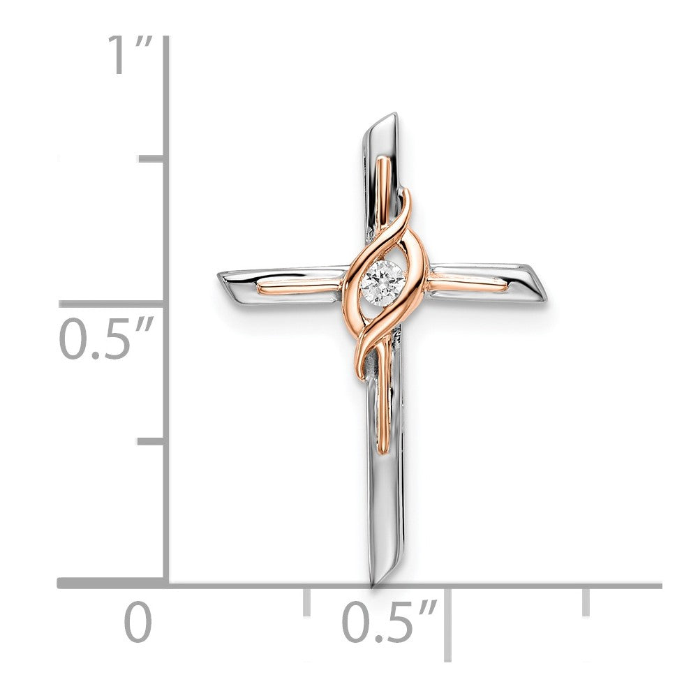 14k Two-Tone Gold White & Rose Real Diamond Cross Chain Slide