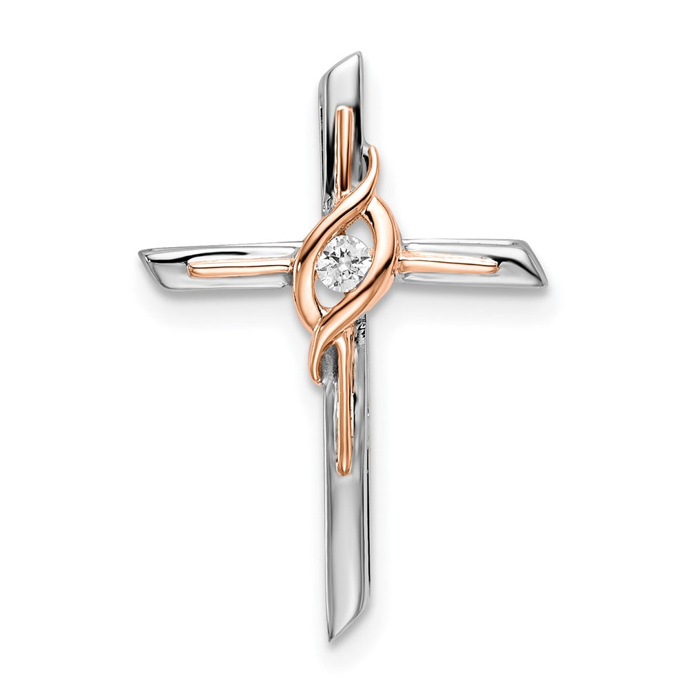 14k Two-Tone Gold White & Rose Real Diamond Cross Chain Slide