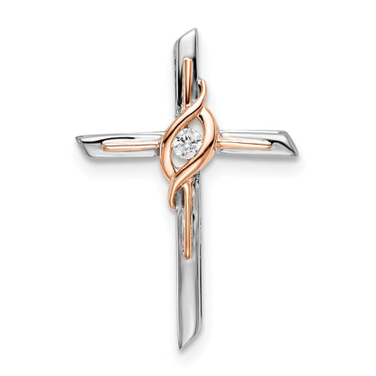 14k Two-Tone Gold White & Rose Real Diamond Cross Chain Slide
