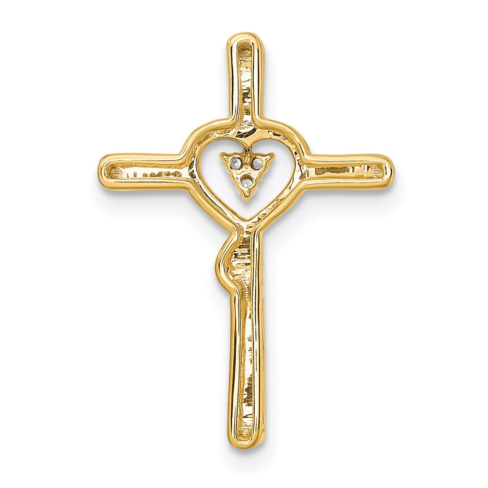 14K Yellow Gold Polished Cross with Heart Real Diamond Chain Slide