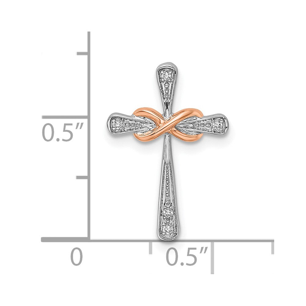 14k Two-Tone Gold White & Rose Cross w/Infinity Real Diamond Chain Slide